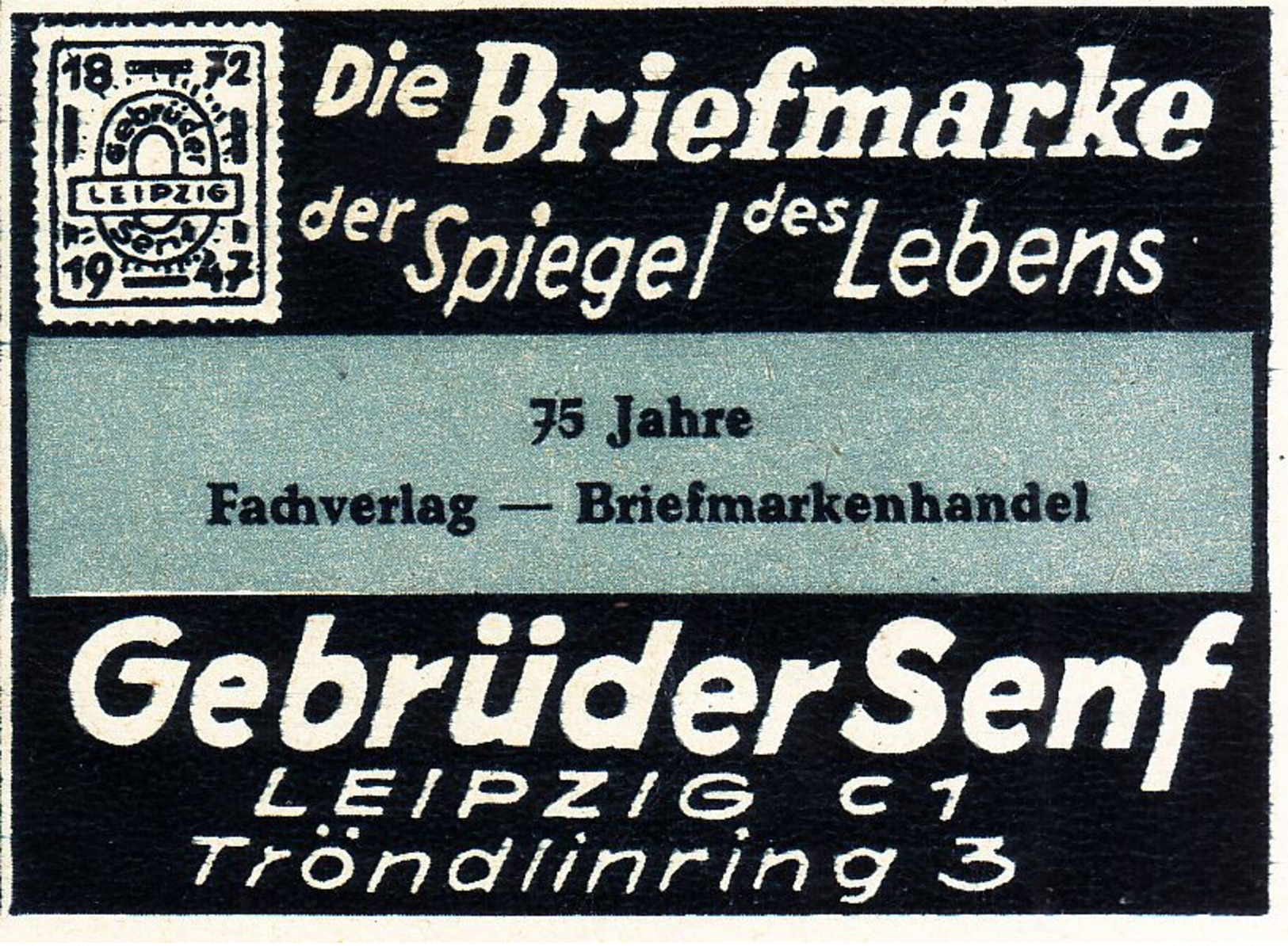 Original-Werbung/ Anzeige 1947 - BRIEFMARKEN / GEBRÜDER SENF - LEIPZIG / DRUCK IN BLAU - Ca. 60 X 45 Mm - Werbung