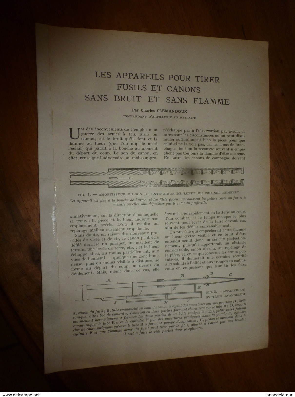 1917 LSELV :Appareils Pour Tirer FUSILS Et CANONS Sans Bruit Et Sans Flamme,par Charles Clemandon Officier D'artillerie - Documenten