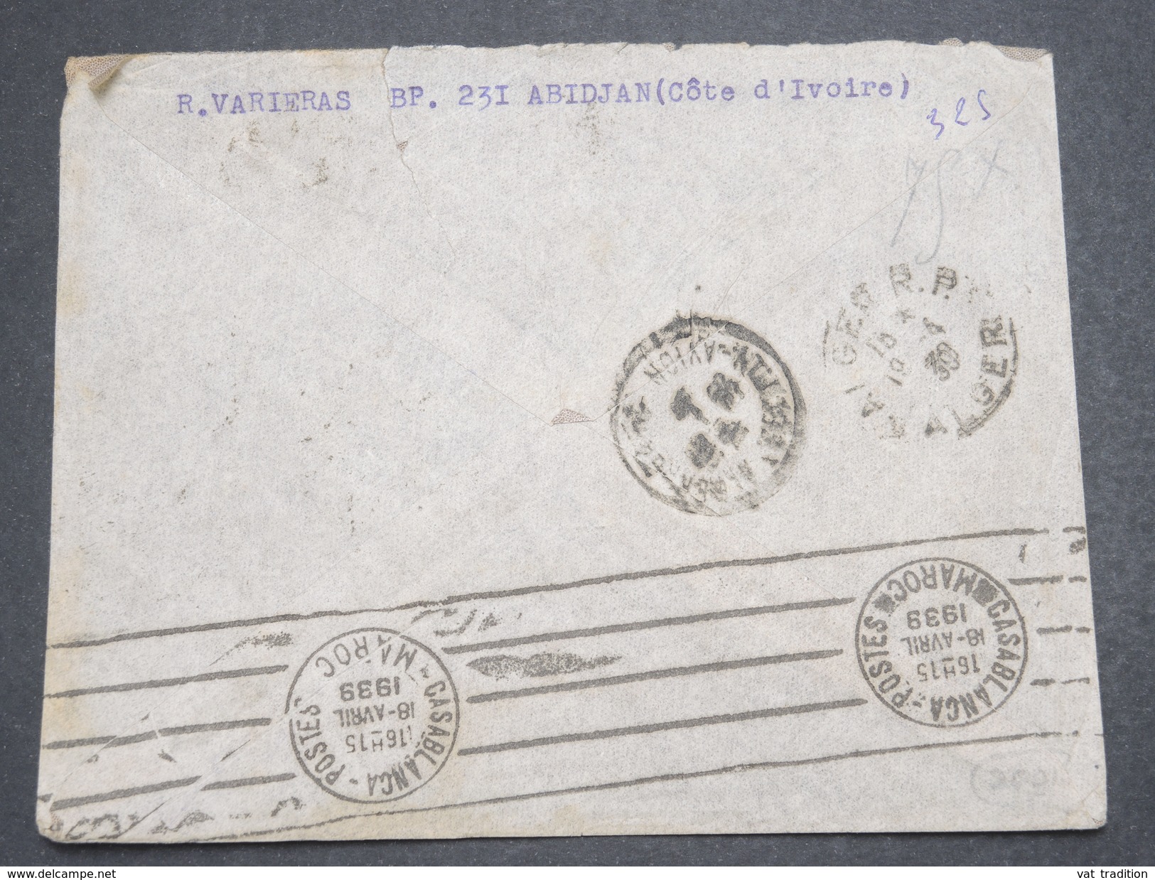 FRANCE / COTE D 'IVOIRE - Enveloppe De Abidjan Pour Alger En 1939 , Affranchissement Plaisant - L 7530 - Lettres & Documents