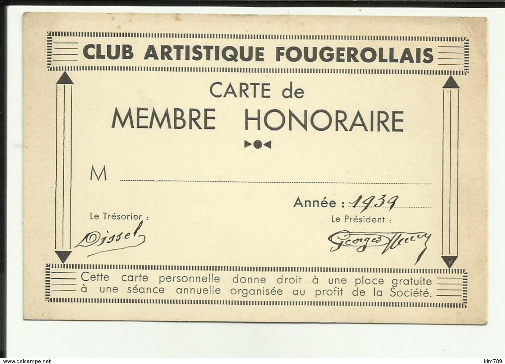 70 - Haute Saone - Fougerolles - Carte " Club Artistque Fougerollais " - 1939 - - Cartes De Visite