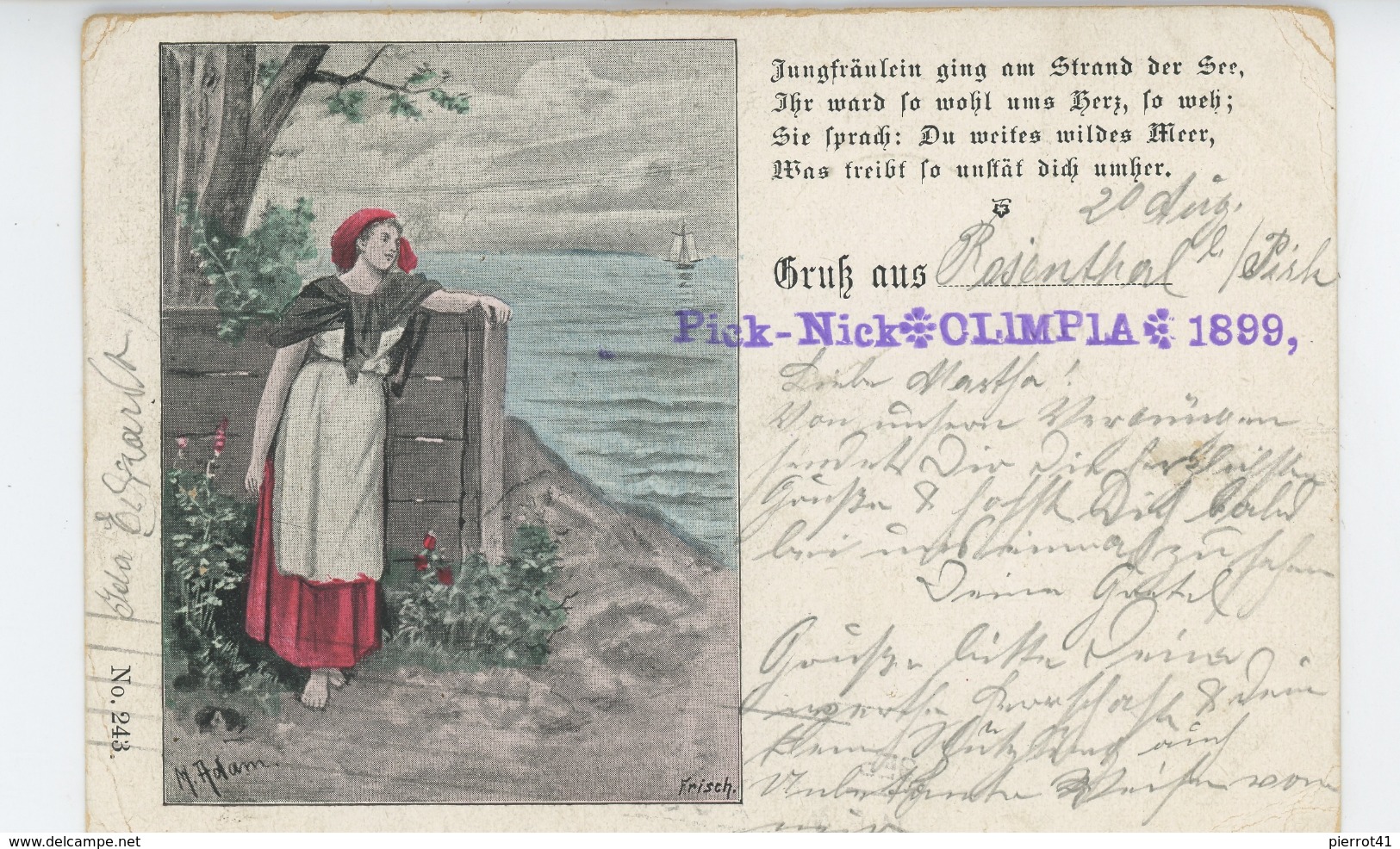 ALLEMAGNE - Gruss Aus ROSENTHAL  (1899) - Jolie Carte Fantaisie "Jungfräulein Ging Im Strand Der See.." - Waldeck