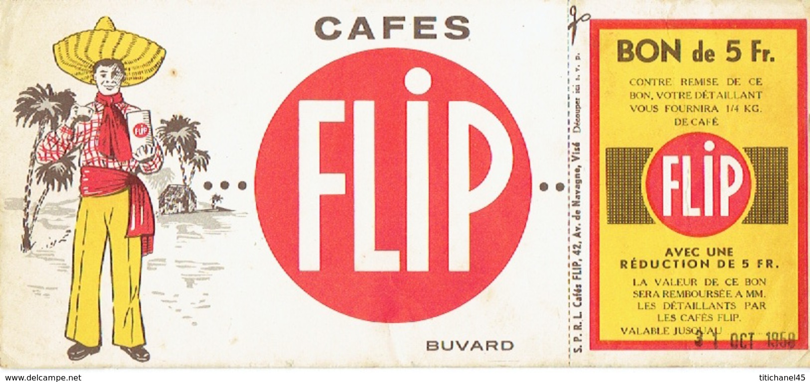 BUVARD Publicitaire 1958 - CAFES FLIP 42 Av. De Navagne à VISE - Café & Thé