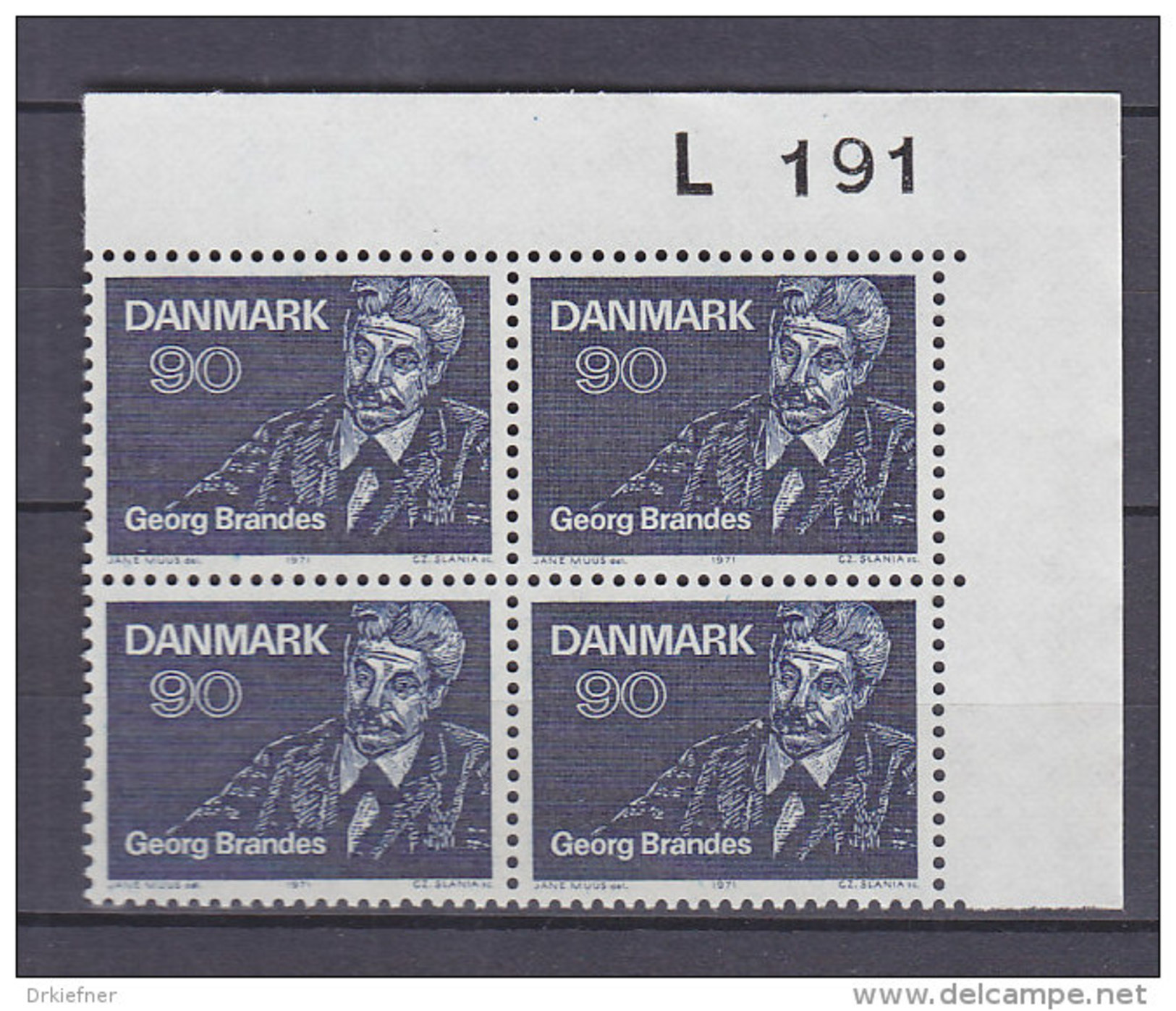 Dänemark, 518, 4erBlock, Postfrisch **, 100. Jahrestag Der Ersten Vorlesungen Von Georg Brandes, 1971 - Blocks & Sheetlets