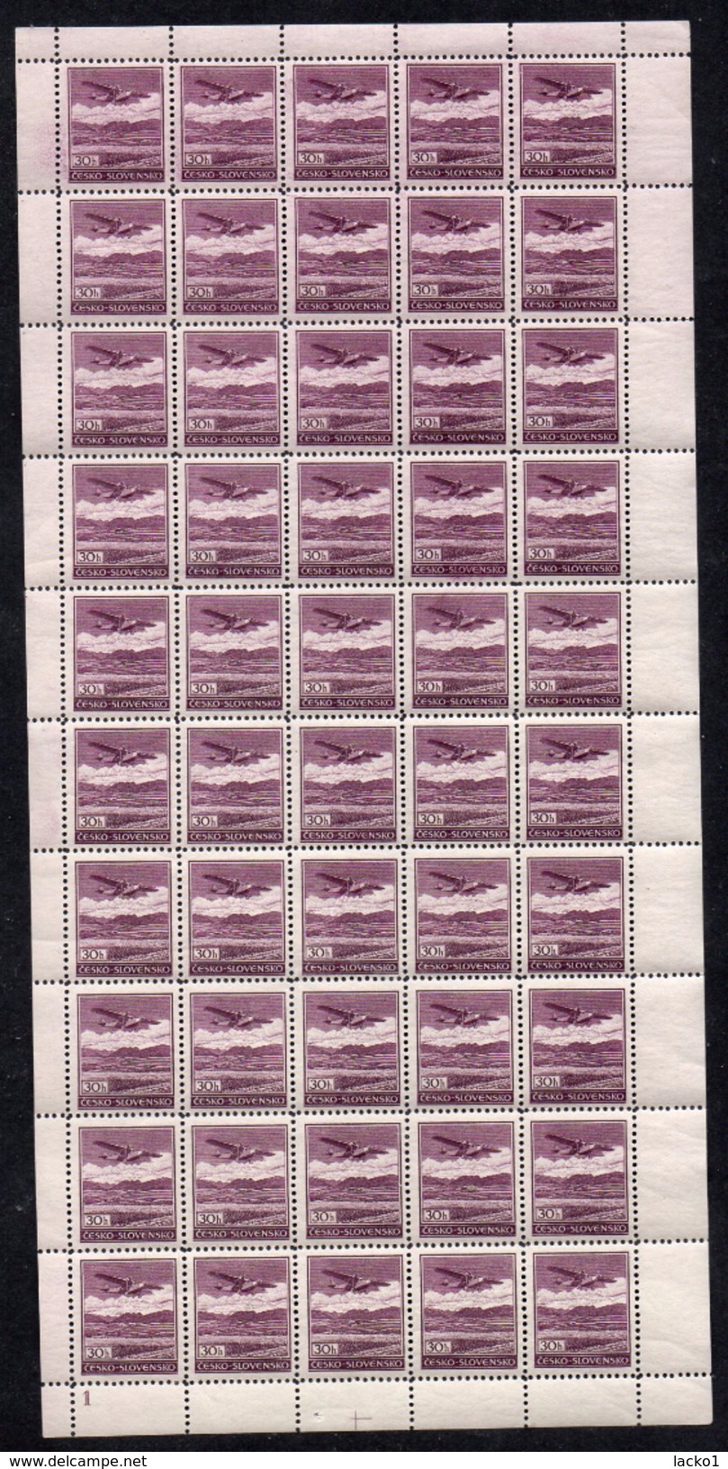 CZECHOSLOVAKIA  1930 , MNH ,  AIR , PLATE NUMBER 1 - Ungebraucht