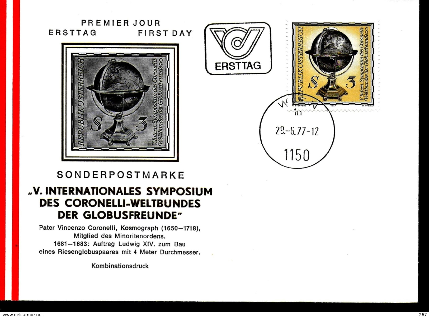 AUTRICHE  FDC 1977 Coronelli Globe - FDC