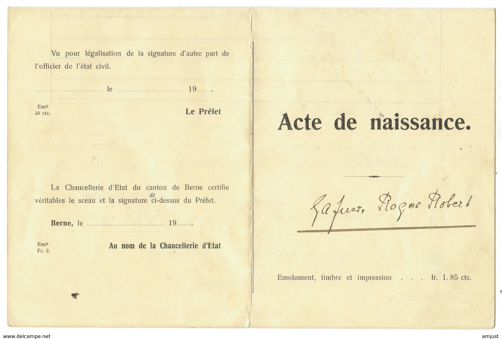 Suisse // Schweiz // Switzerland //  Acte De Naissance - Documents Historiques