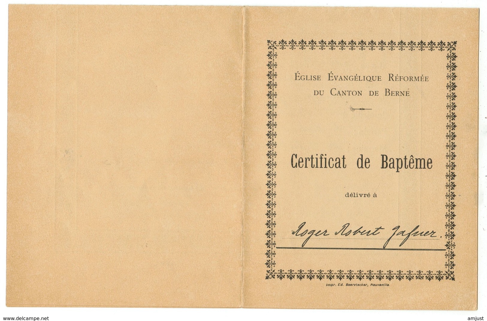 Suisse // Schweiz // Switzerland //  Certificat De Baptême - Documents Historiques
