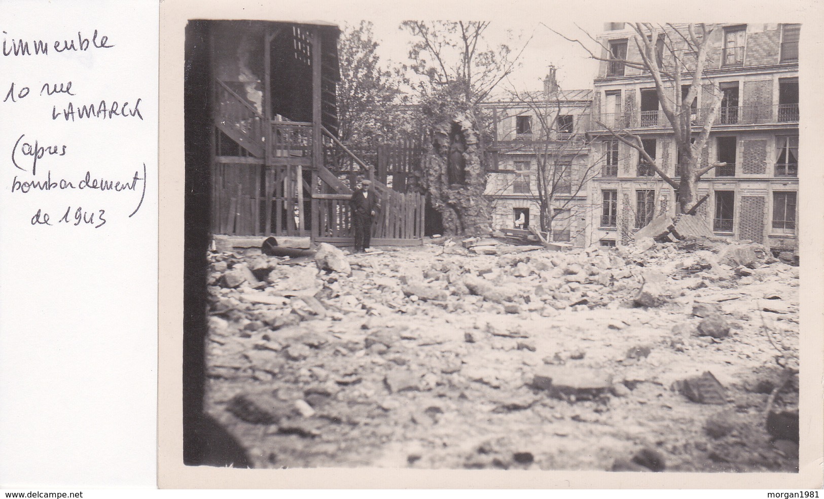 PHOTO MONTMARTRE 12 X 9 CM  IMMEUBLE  10 RUE LAMARCK APRES LE BOMBARDEMENT 1943 - Arrondissement: 18