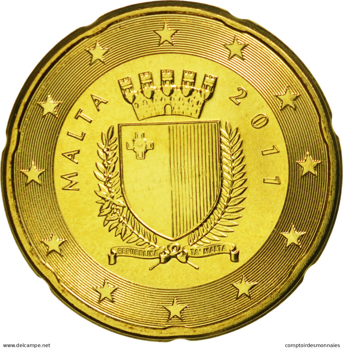 Malte, 20 Euro Cent, 2011, SPL, Laiton, KM:129 - Malta