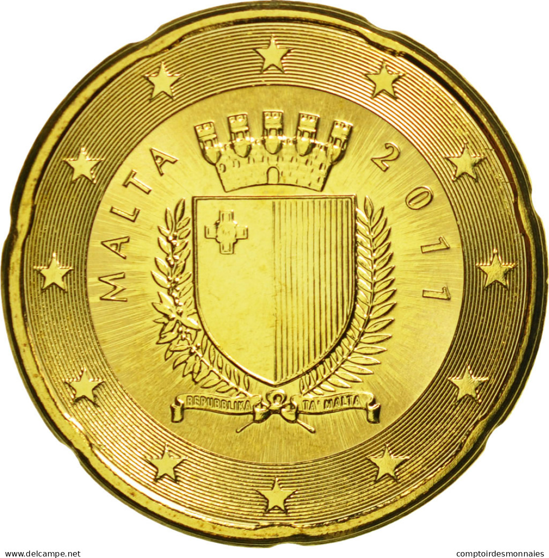 Malte, 20 Euro Cent, 2011, SPL, Laiton, KM:129 - Malta