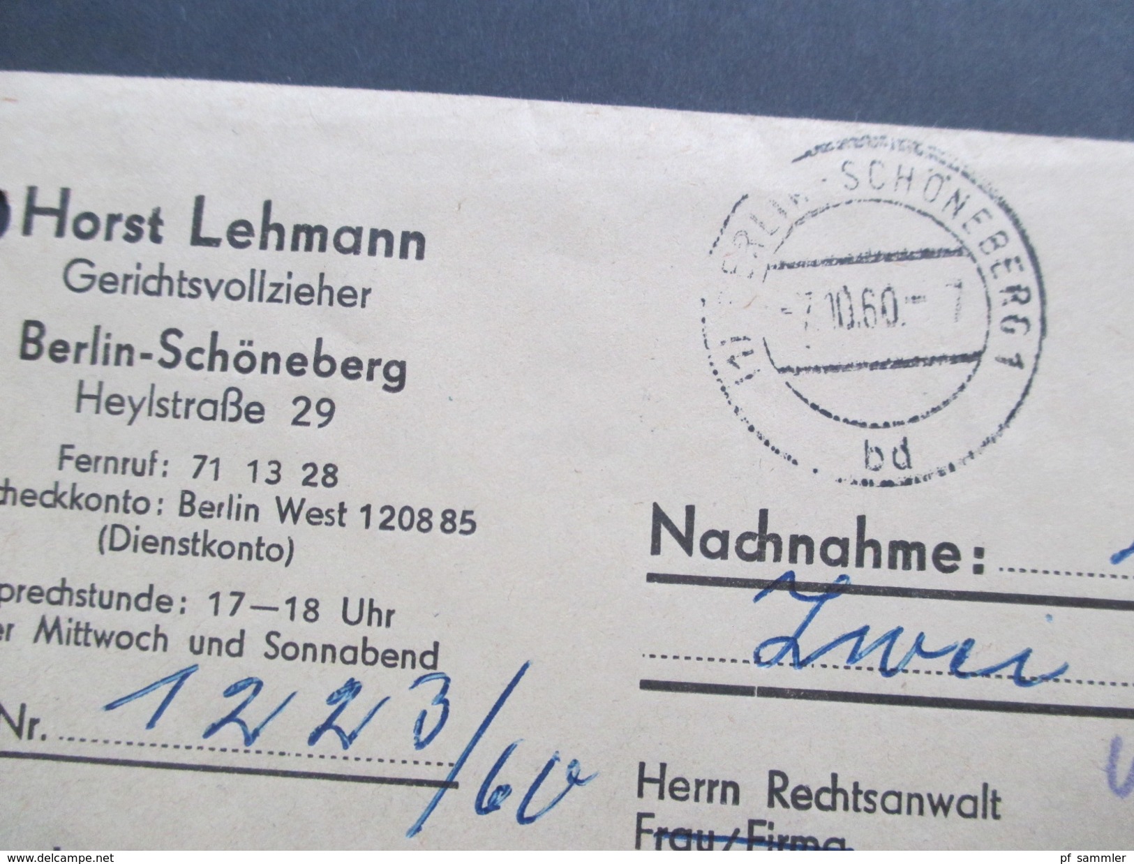 Berlin 1956 / 60 Nr. 150 EF Nachnahme. Berlin Schöneberg 1. Gerichtsvollzieher! - Briefe U. Dokumente