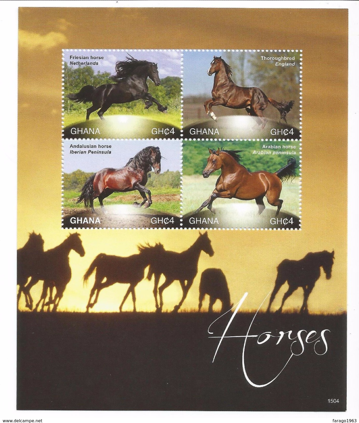 2015 Ghana Horses  Complete Set Of 4 Sheets  MNH  BELOW FACE VALUE - Ghana (1957-...)