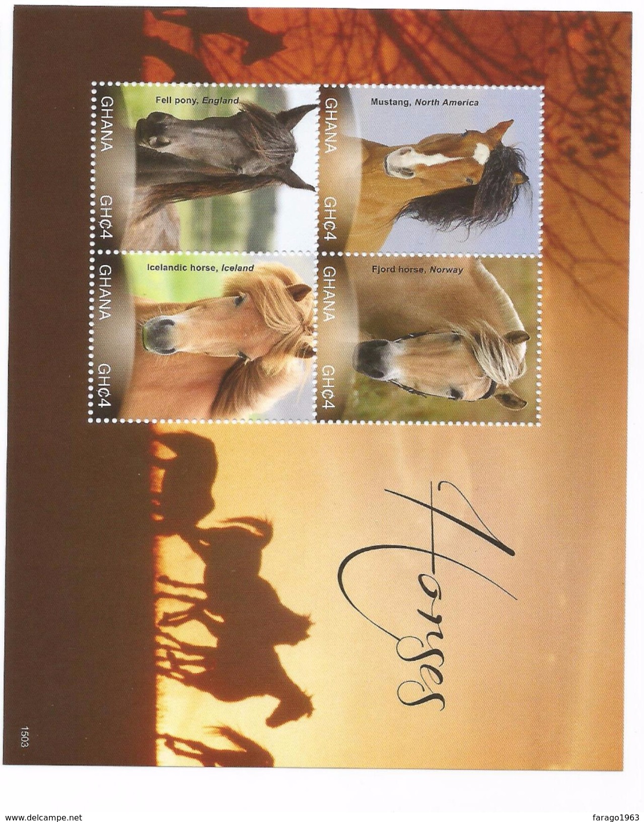 2015 Ghana Horses  Complete Set Of 4 Sheets  MNH  BELOW FACE VALUE - Ghana (1957-...)