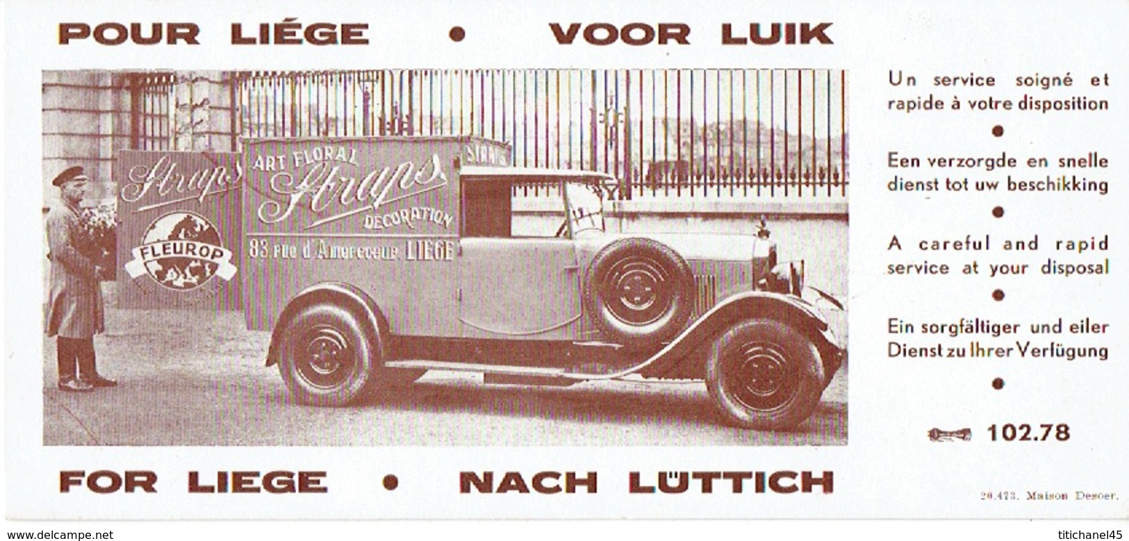 BUVARD Publicitaire (année 30) STRAPS à LIEGE - Fleuriste - Illustrée D'une Ancêtre Automobile - Andere & Zonder Classificatie
