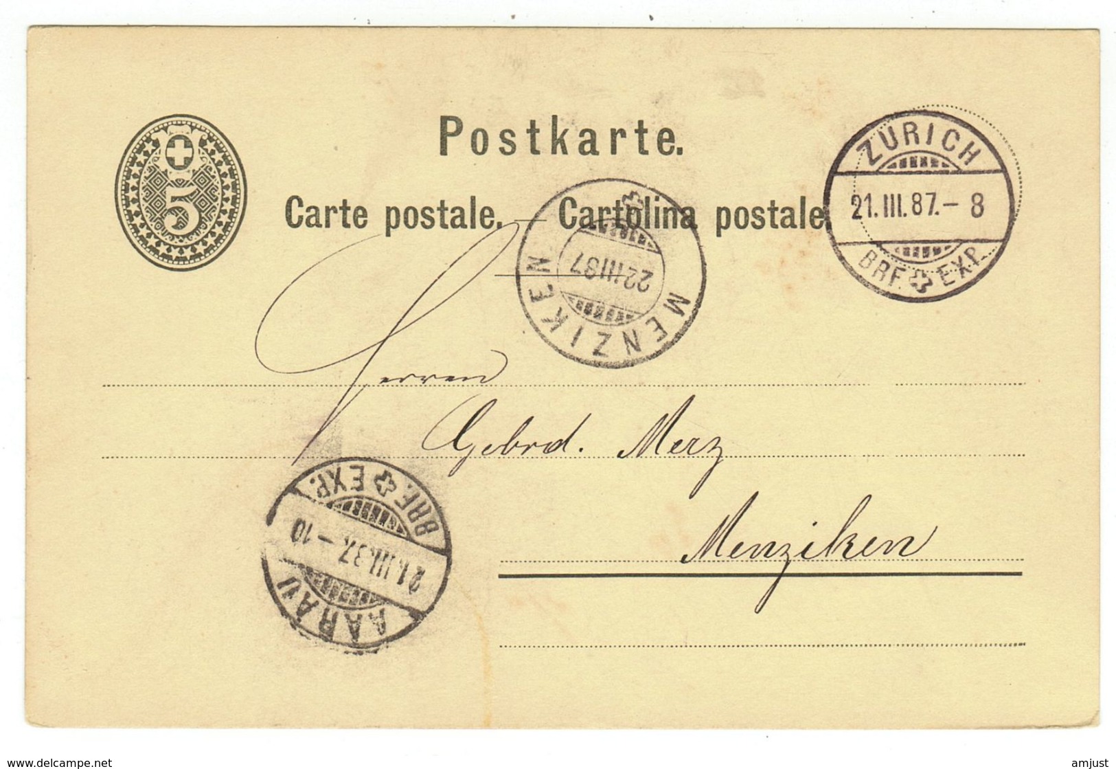 Suisse // Schweiz // Switzerland //  Entier Postaux // Entier Postal  Au Départ De Zurich Le 21.03.1887 - Entiers Postaux