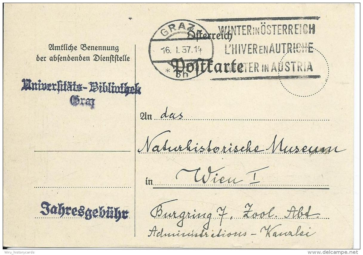 AK 0683  Postkarte V. Univ. Bibliothek , Graz   An Naturh. Museum , Wien 1937 - Briefe U. Dokumente