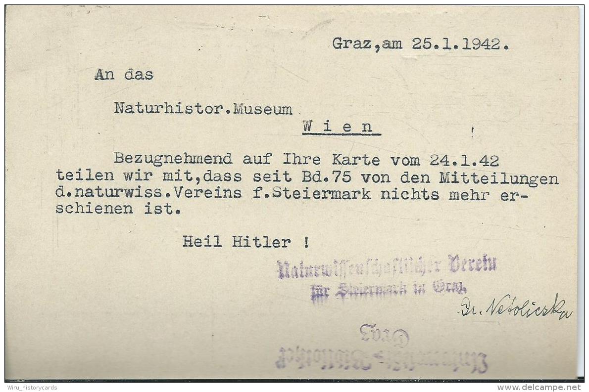 AK 0683  Postkarte ( Frei Durch Ablösung Reich )  Von Graz An Naturh. Museum , Wien 1942 - Briefe U. Dokumente