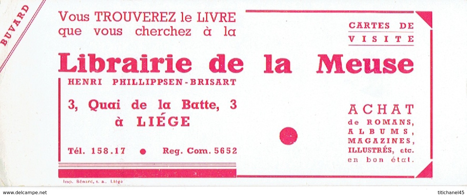 BUVARD Publicitaire LIBRAIRIE DE LA MEUSE à LIEGE - Papeterie