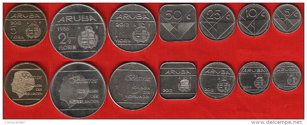 Aruba Set Of 7 Coins: 5 Cents - 5 Florin 1986-2012 UNC - Autres – Amérique