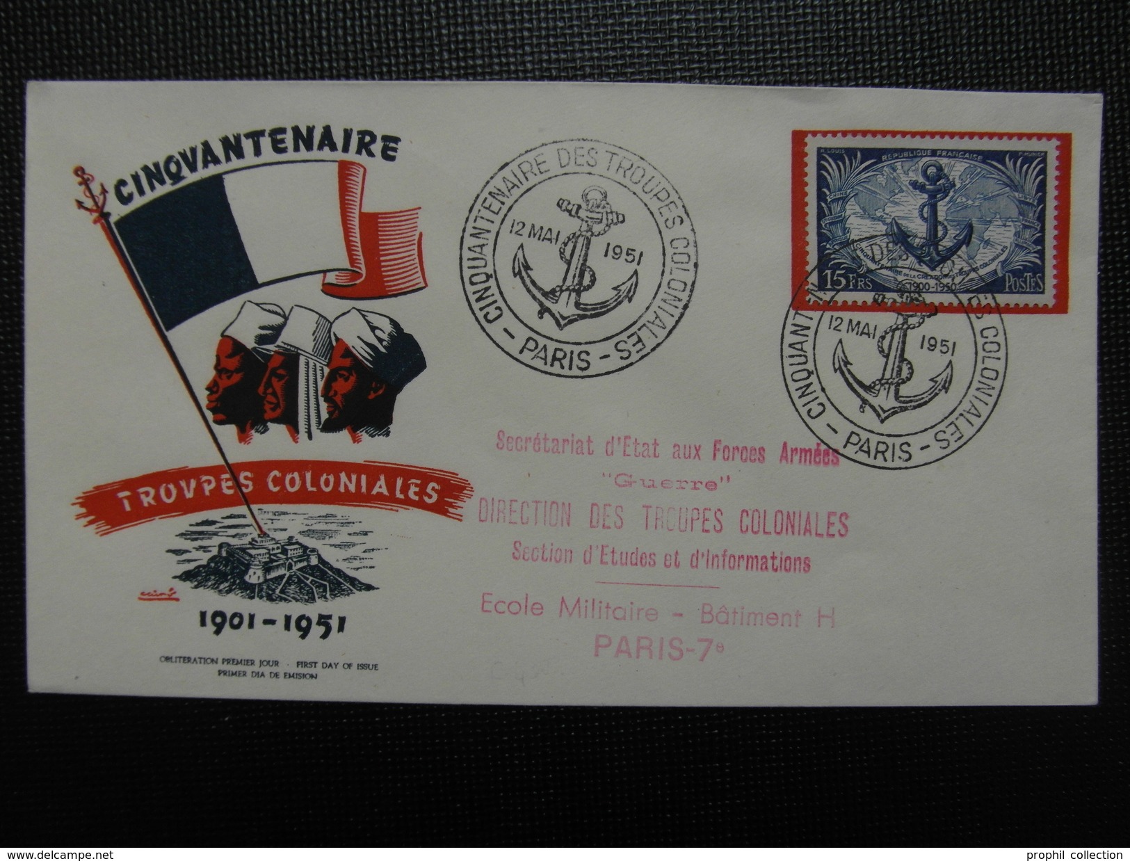 1951 - YT N° 889 TROUPES COLONIALES Sur ENVELOPPE ILLUSTRÉE PREMIER JOUR FDC Cachet Special CINQUANTENAIRE PARIS - ....-1949
