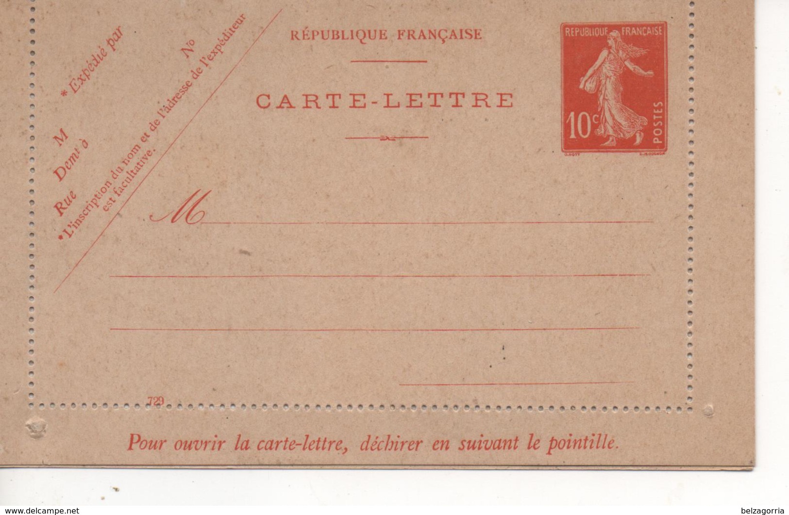 CARTE LETTRE VIERGE - 10 C Semeuse - Non Oblitérée  ( Super état ) - Kartenbriefe