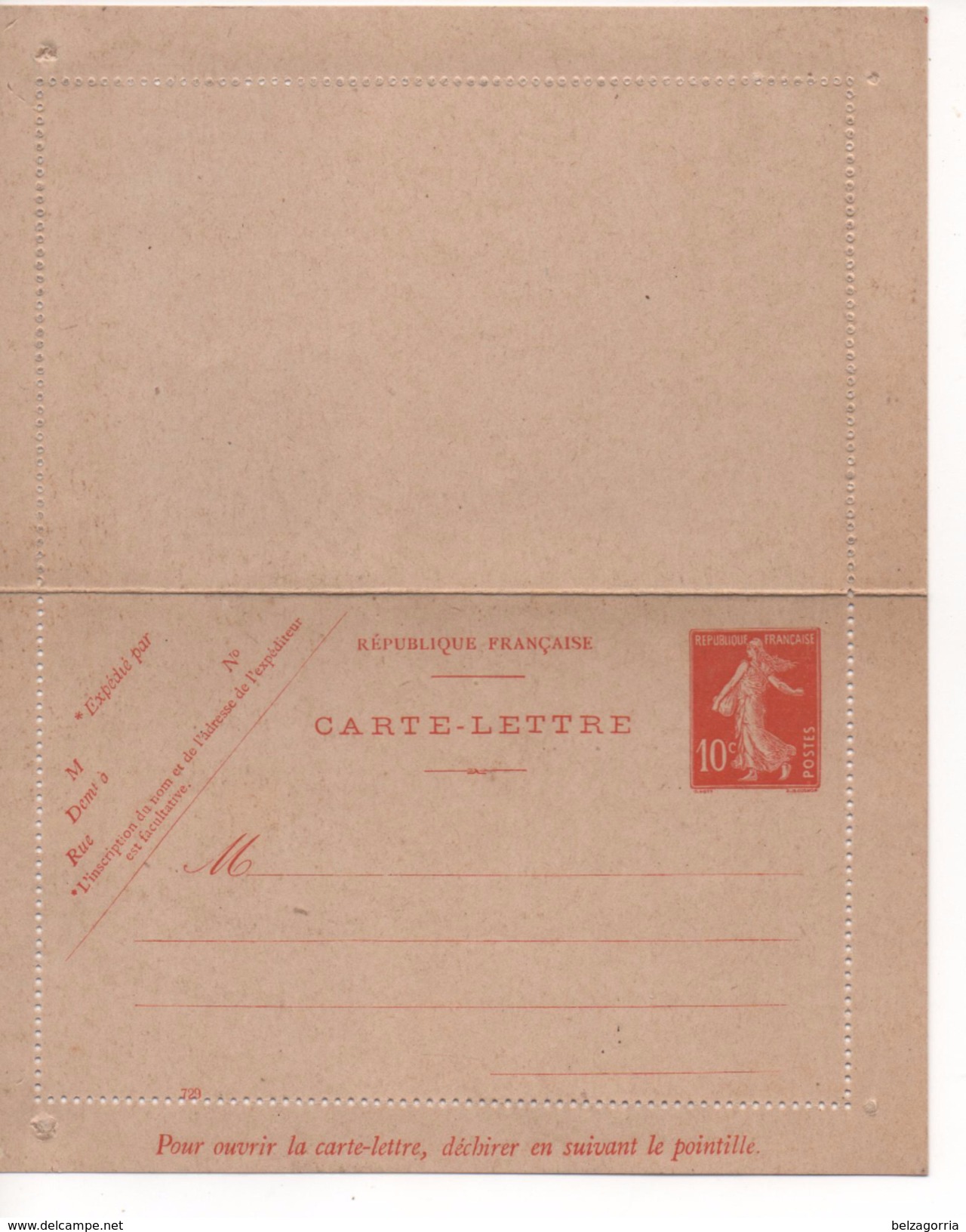 CARTE LETTRE VIERGE - 10 C Semeuse - Non Oblitérée  ( Super état ) - Kartenbriefe