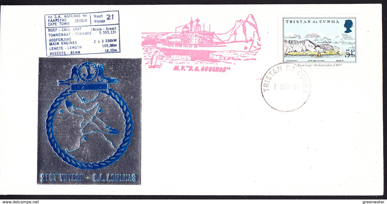 Tristan Da Cunha 1981 21st Voyage S.A. Agulhas Cover Ca Tristan Da Cunha 1 Sep 81 (F6247) - Tristan Da Cunha