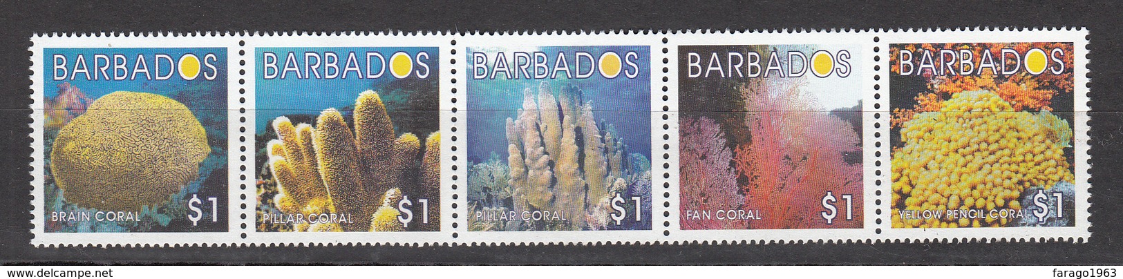 2004 Barbados Maze Coral Marine Environment  Complete Strip Of 5 +  Souvenir Sheet   MNH - Barbados (1966-...)