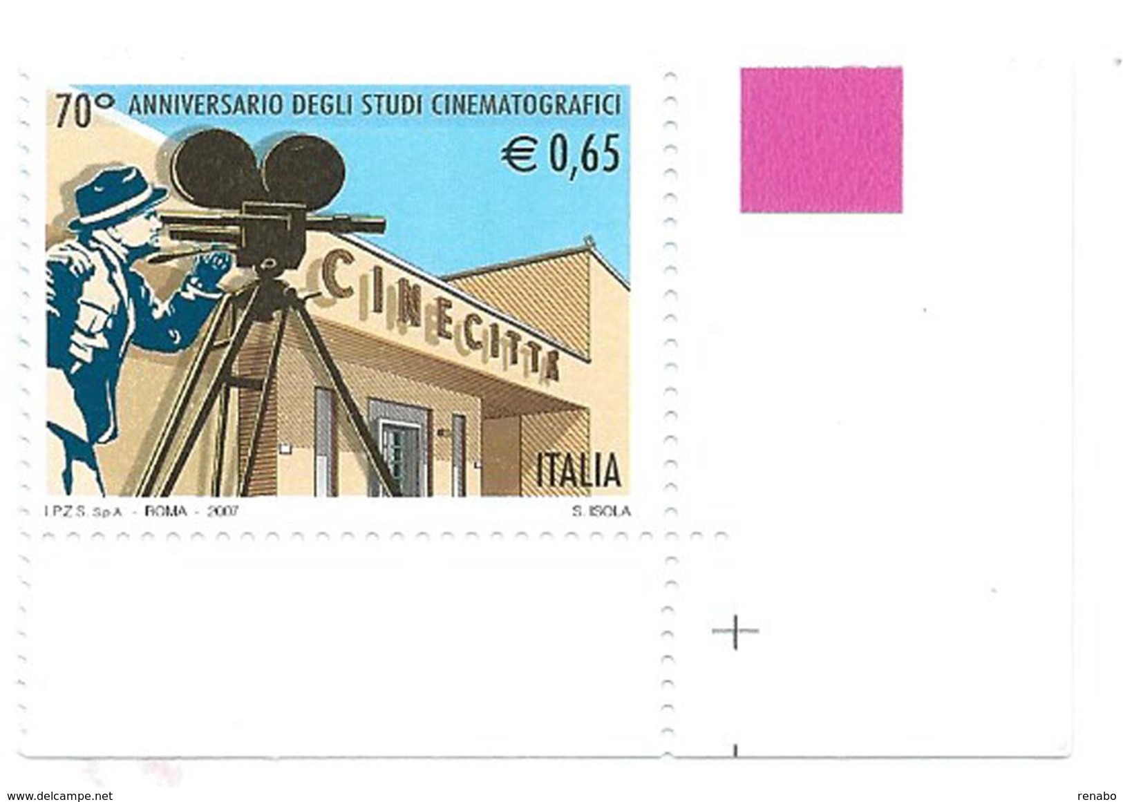 Italia, Italy 2007; CINECITTA' : Studi Cinematografici Di Roma; Francobollo D' Angolo. Nuovo. - Film