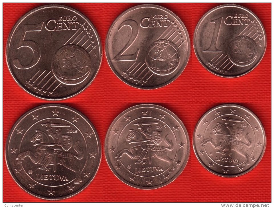 Lithuania Euro Set (3 Coins): 1, 2, 5 Cents 2015 UNC - Lithuania