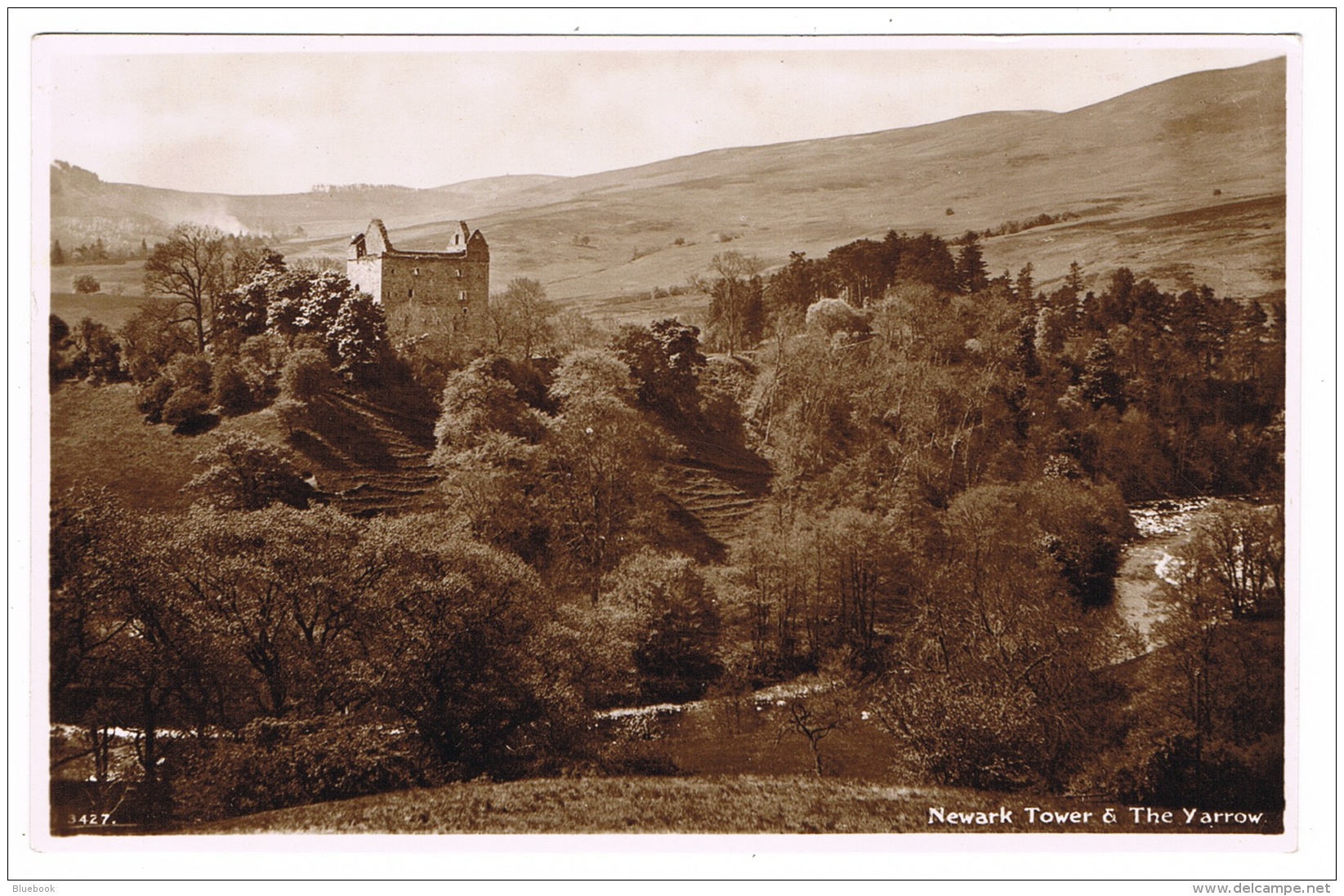 RB 1156 - Real Photo Postcard - Newark Tower &amp; The Yarrow - Selkirkshire Scotland - Selkirkshire