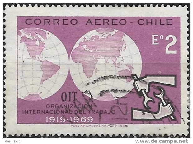 CHILE 1969 50th Anniv Of ILO - 2e Hemispheres And ILO Emblem FU - Chile