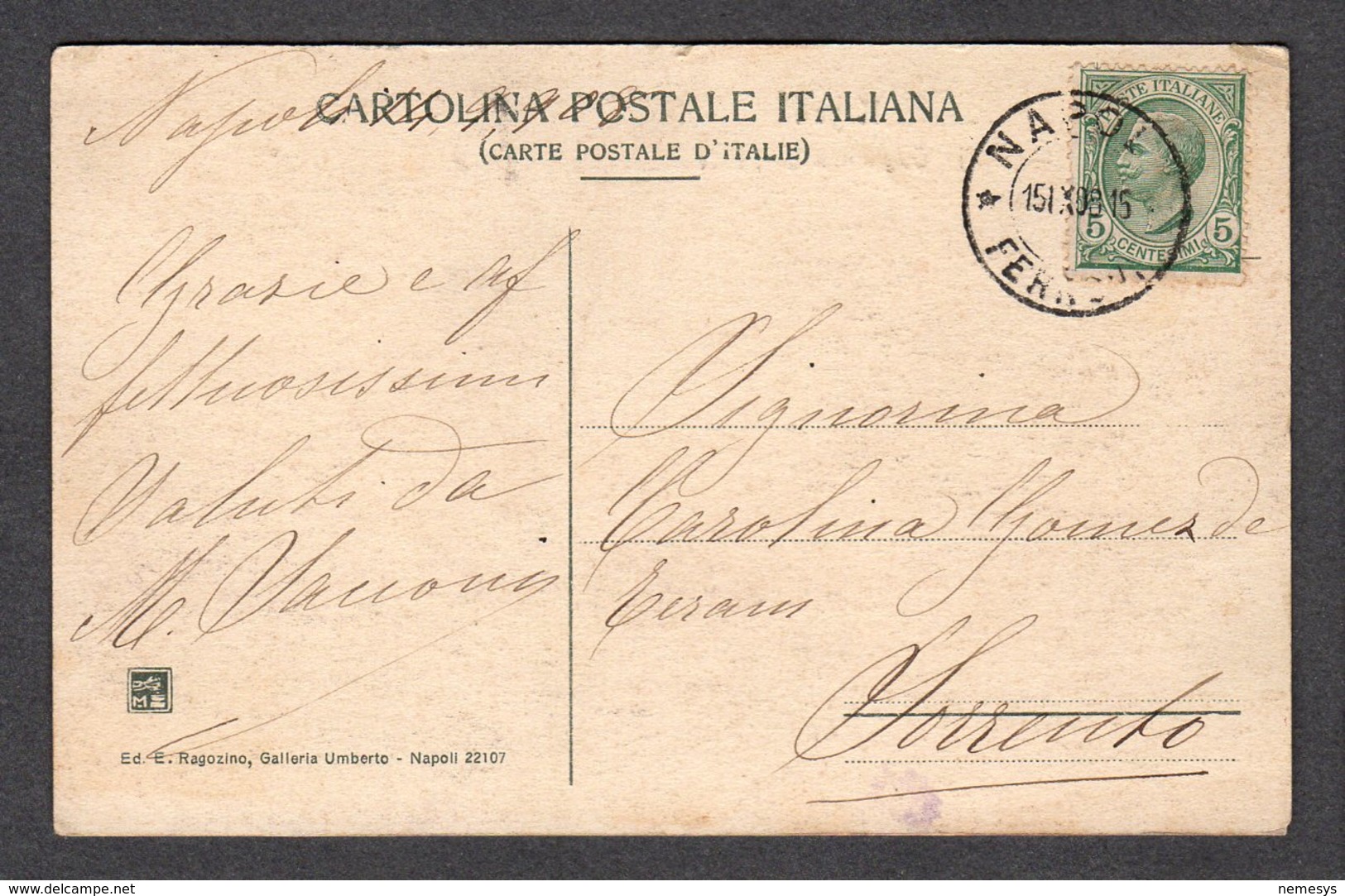 1915 NAPOLI VIA GUGLIELMO S. FELICE FP V  SEE 2 SCANS ANIMATA CARROZZE TRAM CINEMA - Napoli