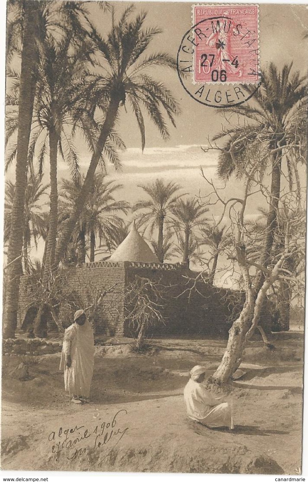 CARTE POSTALE 1906 AVEC  TIMBRE AU TYPE SEMEUSE OBLITERE DE ALGER-MUSTAPHA - 1877-1920: Semi-Moderne