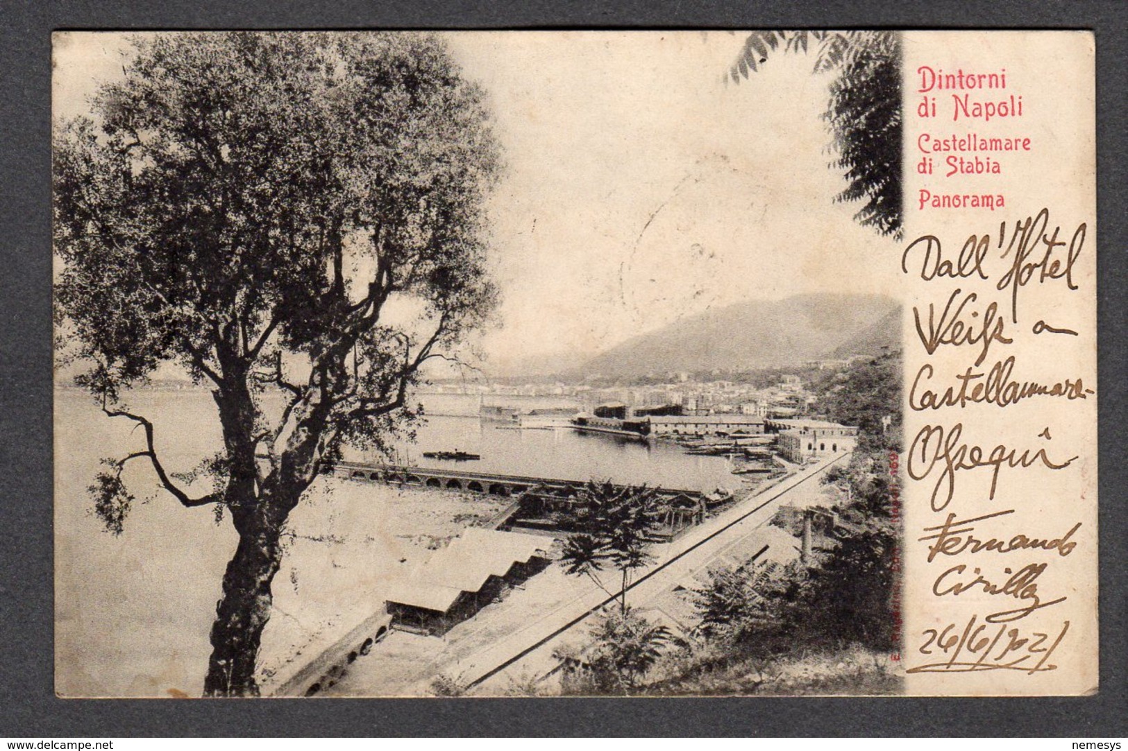 1902 CASTELLAMMARE DI STABIA PANORAMA DINTORNI DI NAPOLI FP V  SEE 2 SCANS TIMBRO CASTELLAMMARE TONDO RIQUADRATO - Napoli (Naples)