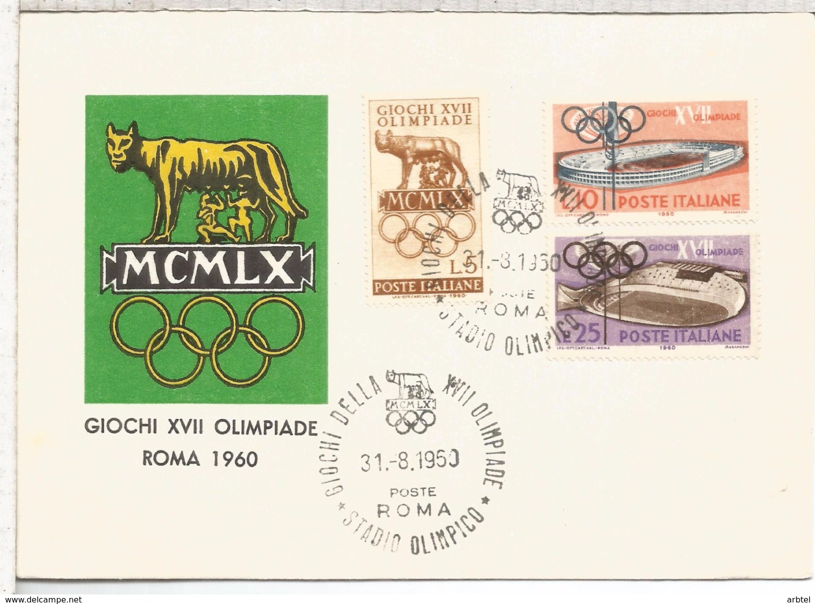 ITALIA ROMA FDC JUEGOS OLIMPICOS DE ROMA 1960 MAT STADIO OLIMPICO - Verano 1960: Roma