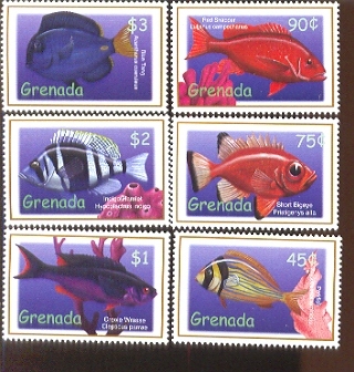 GRENADA   2958-3  MINT NEVER HINGED SET OF STAMPS OF FISH-MARINE LIFE   # S-303-1   ( - Fische