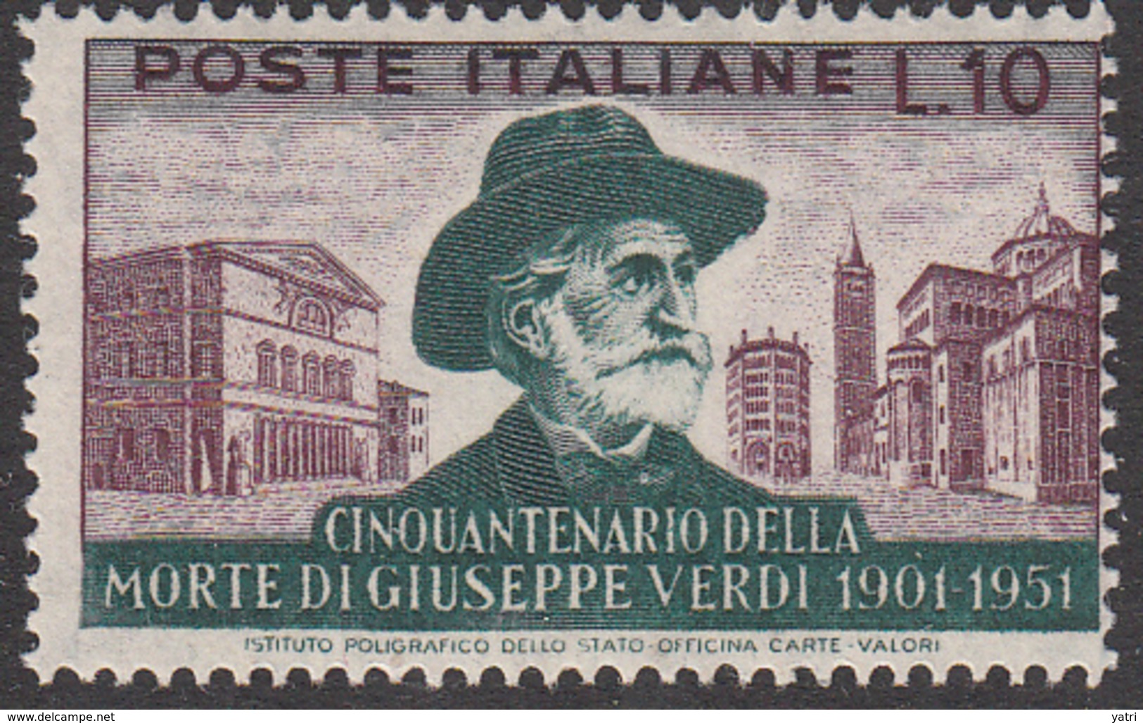 Italia - 1951 - Giuseppe Verdi 10 Lire, Dentellatura 14 X 13 ¾ Pettine Alto ** (Sottoriva) - Varietà E Curiosità