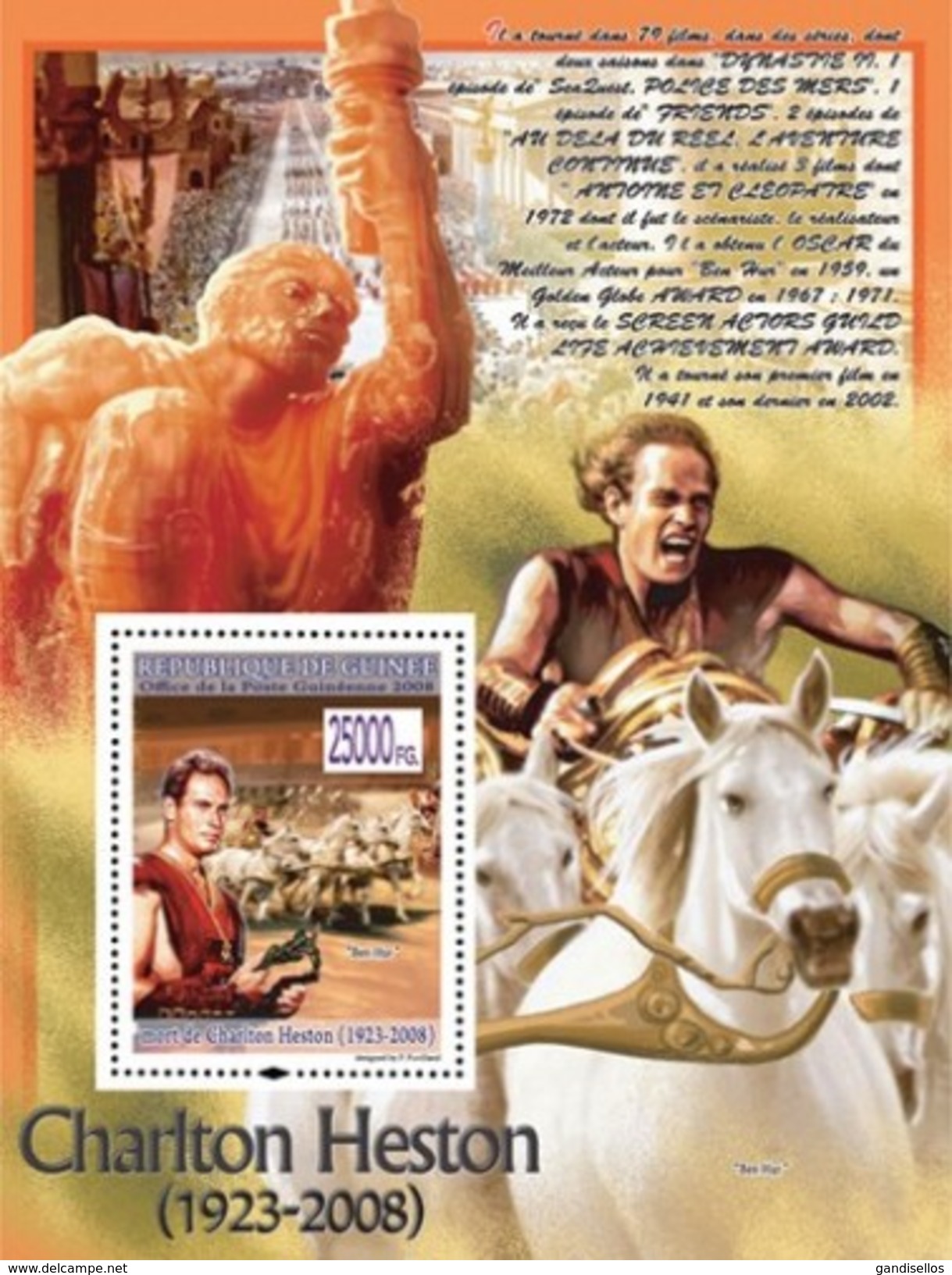 GUINEA 2008 SHEET CHARLTON HESTON ACTOR CINEMA BEN-HUR Gu0850c - República De Guinea (1958-...)