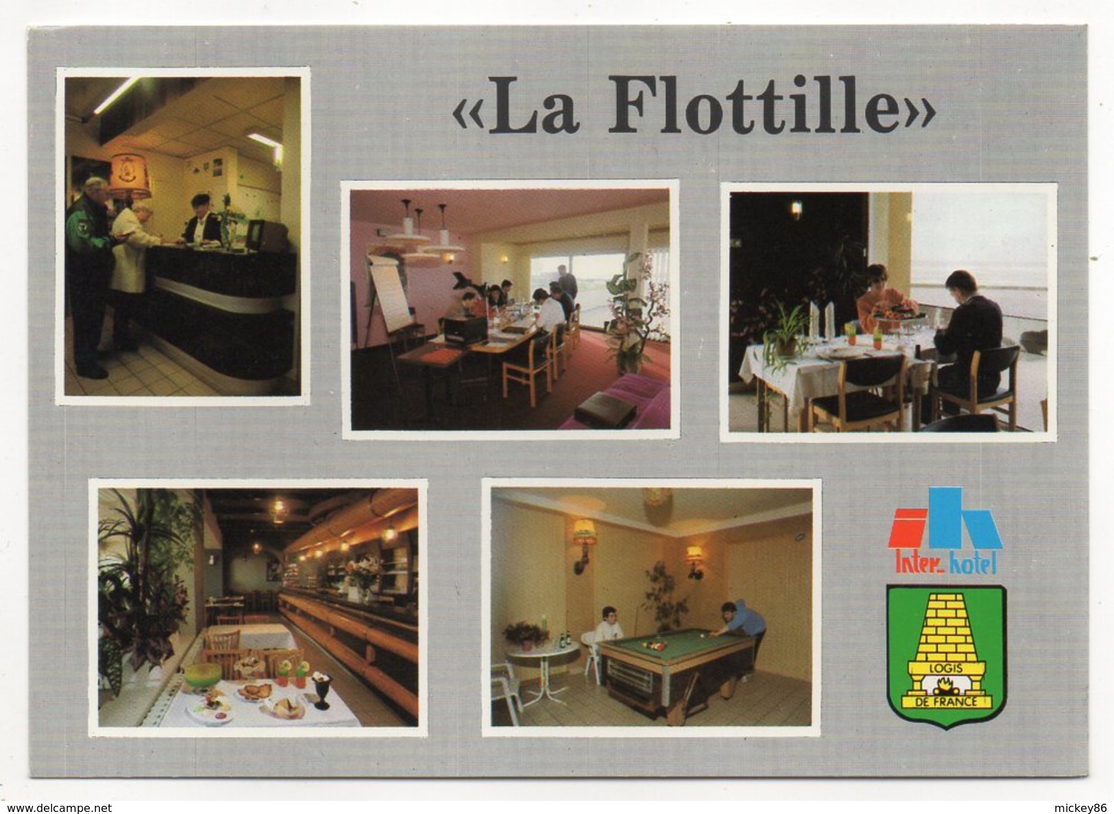 PREFAILLES-Pointe St Gildas-Hôtel--Restaurant " LA FLOTILLE "-Multivues (accueil,salle,bar,billard)--carte Publicitaire - Préfailles