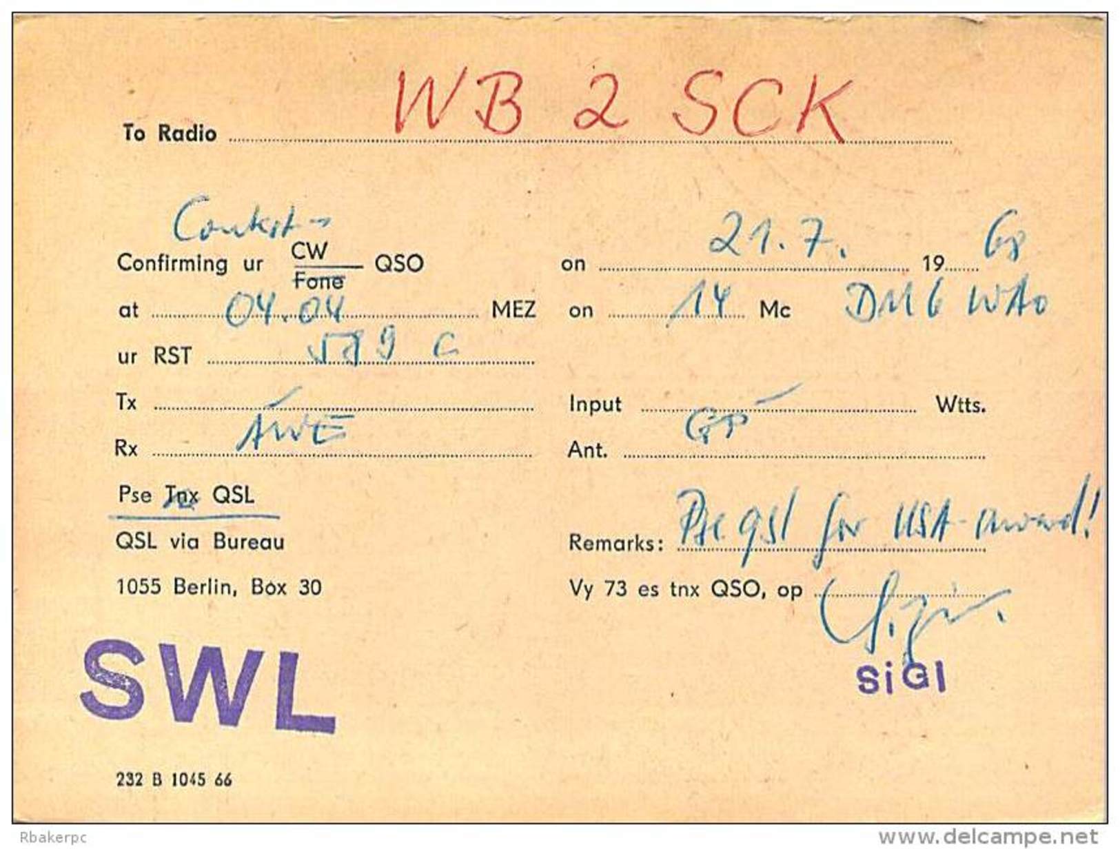 Amateur Radio Contact SWL Card From DM-EA-3627/H In Germany - 1968 - 2 Scans - Radio Amateur