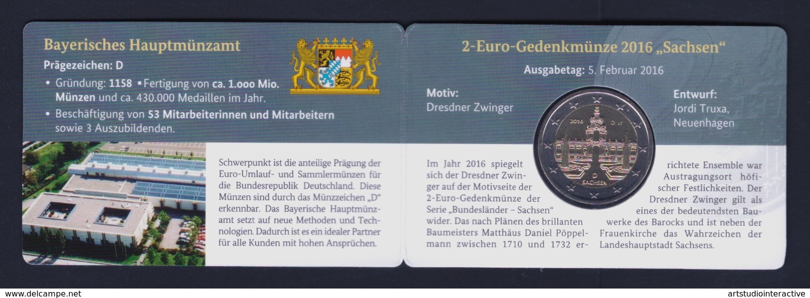 2016 GERMANIA "SACHSEN" 2 EURO COMMEMORATIVO FDC (COINCARD ZECCA D) - Duitsland