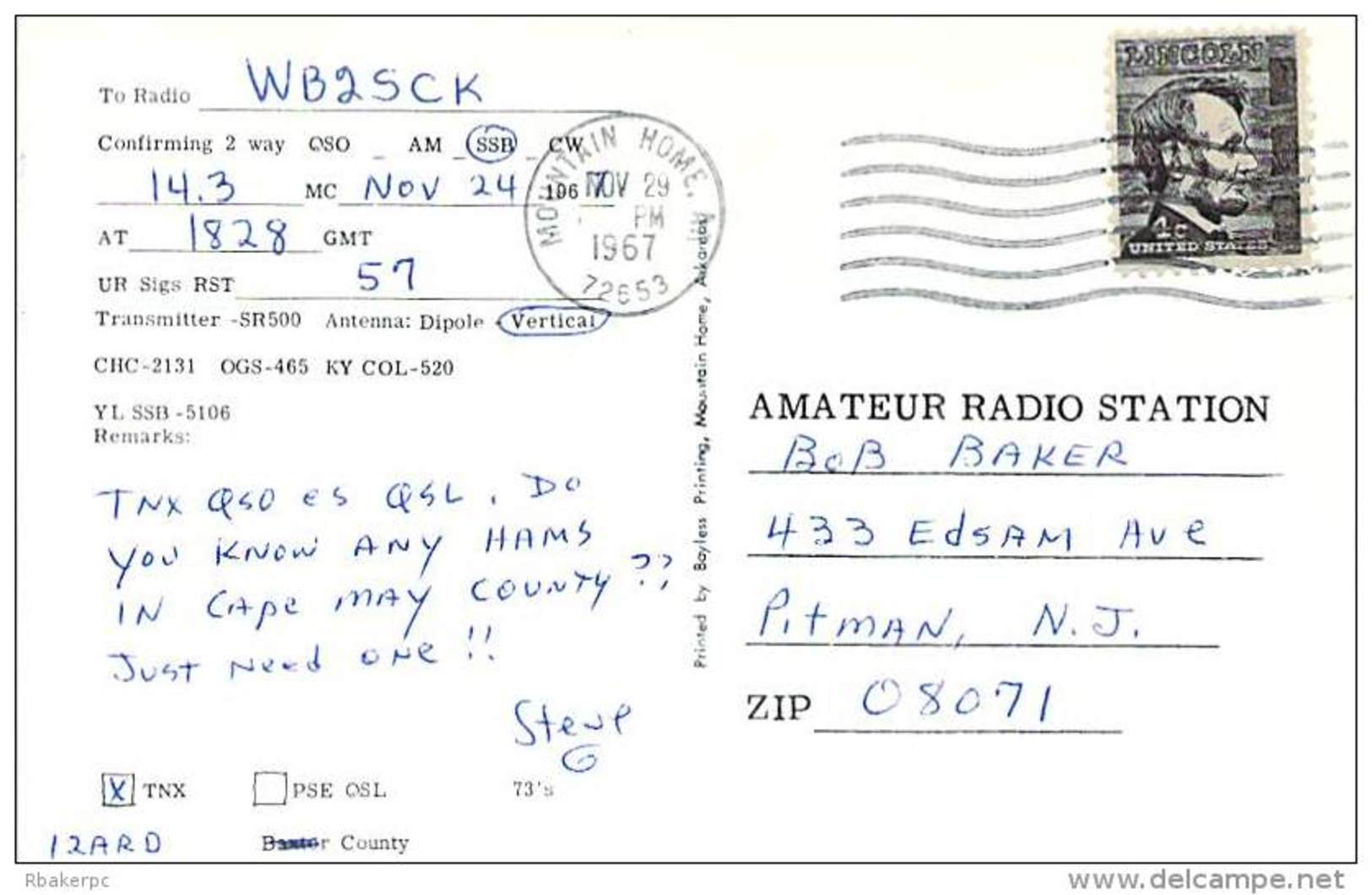 Amateur Radio QSL- K5KDG/5 - Calico Rock, AR -USA- 1967 - 2 Scans - Radio Amateur