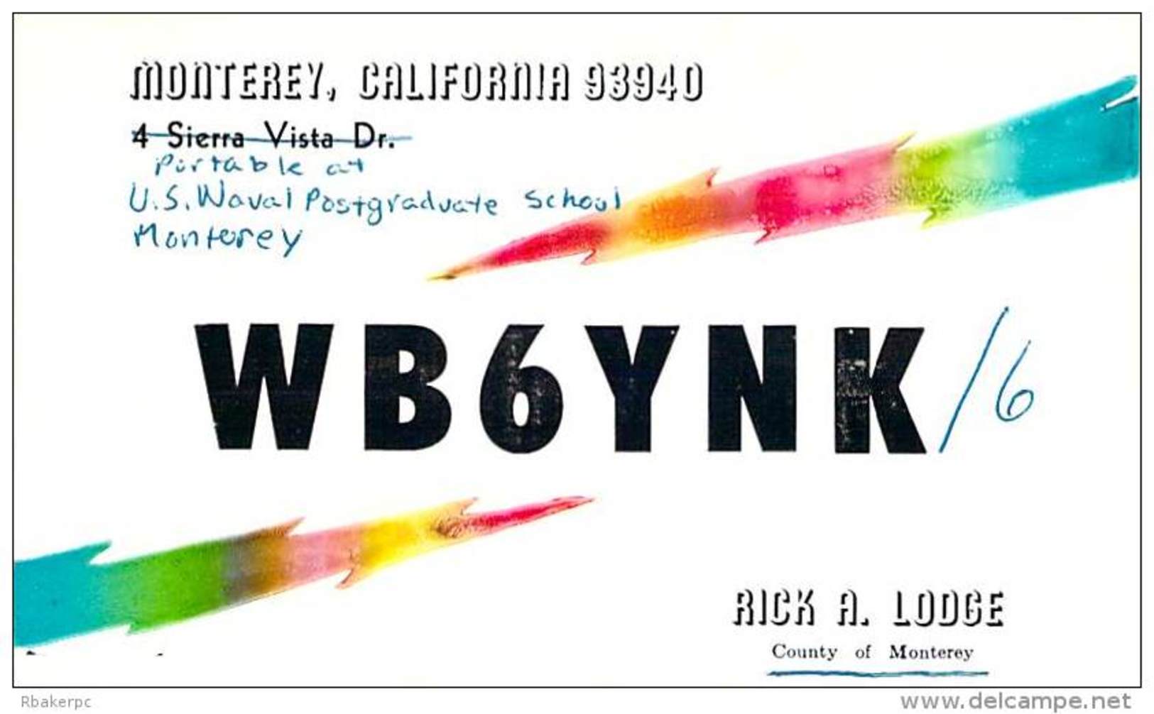 Amateur Radio QSL- WB6YNK/6 US Naval Post Graduate School Monterey, CA -USA- 1969 - Radio Amateur