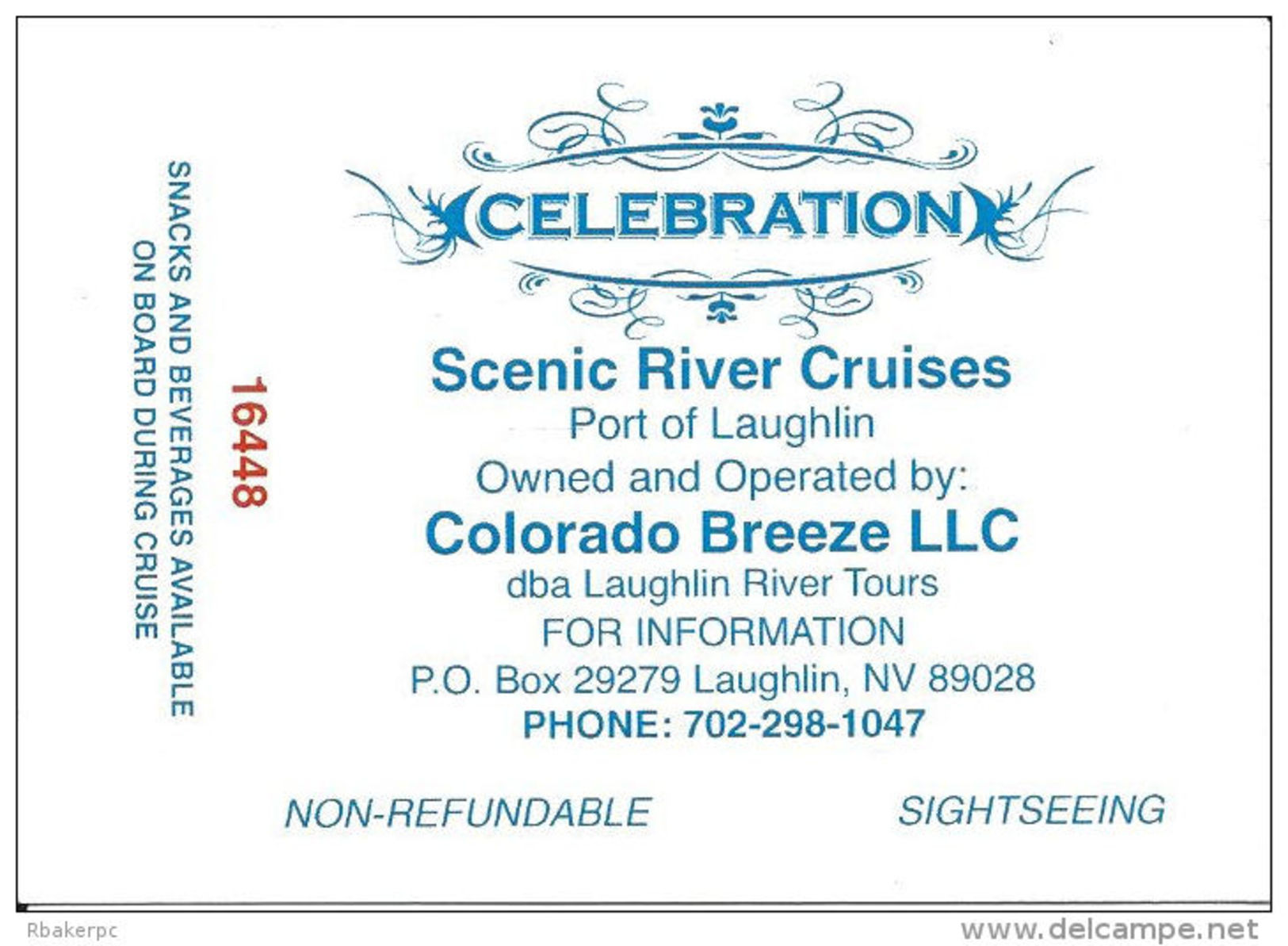 Scenic River Cruises Port Of Laughlin, NV USA - Celebration Cruise Ticket Stubs - Tickets - Vouchers