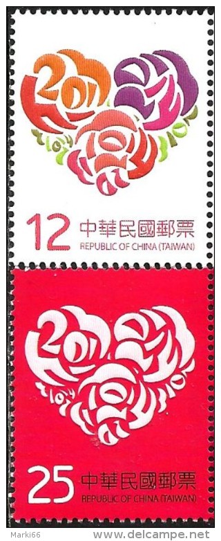 Taiwan - 2013 - Valentine´s Day - Mint Stamp Set With Embossing - Unused Stamps