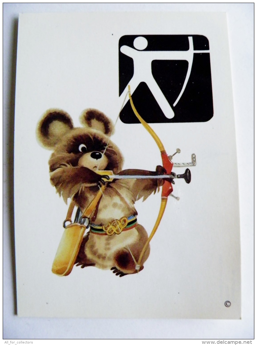 Post Card Sport Olympic Games Moscow 1980, Printed In Finland, Bear, Archery - Tir à L'Arc