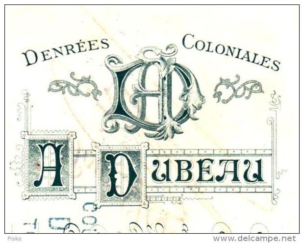 DUBEAU      Denrées Coloniales  AGEN (Correze)  Belle Typo ART NOUVEAU   1908 - Lettres De Change