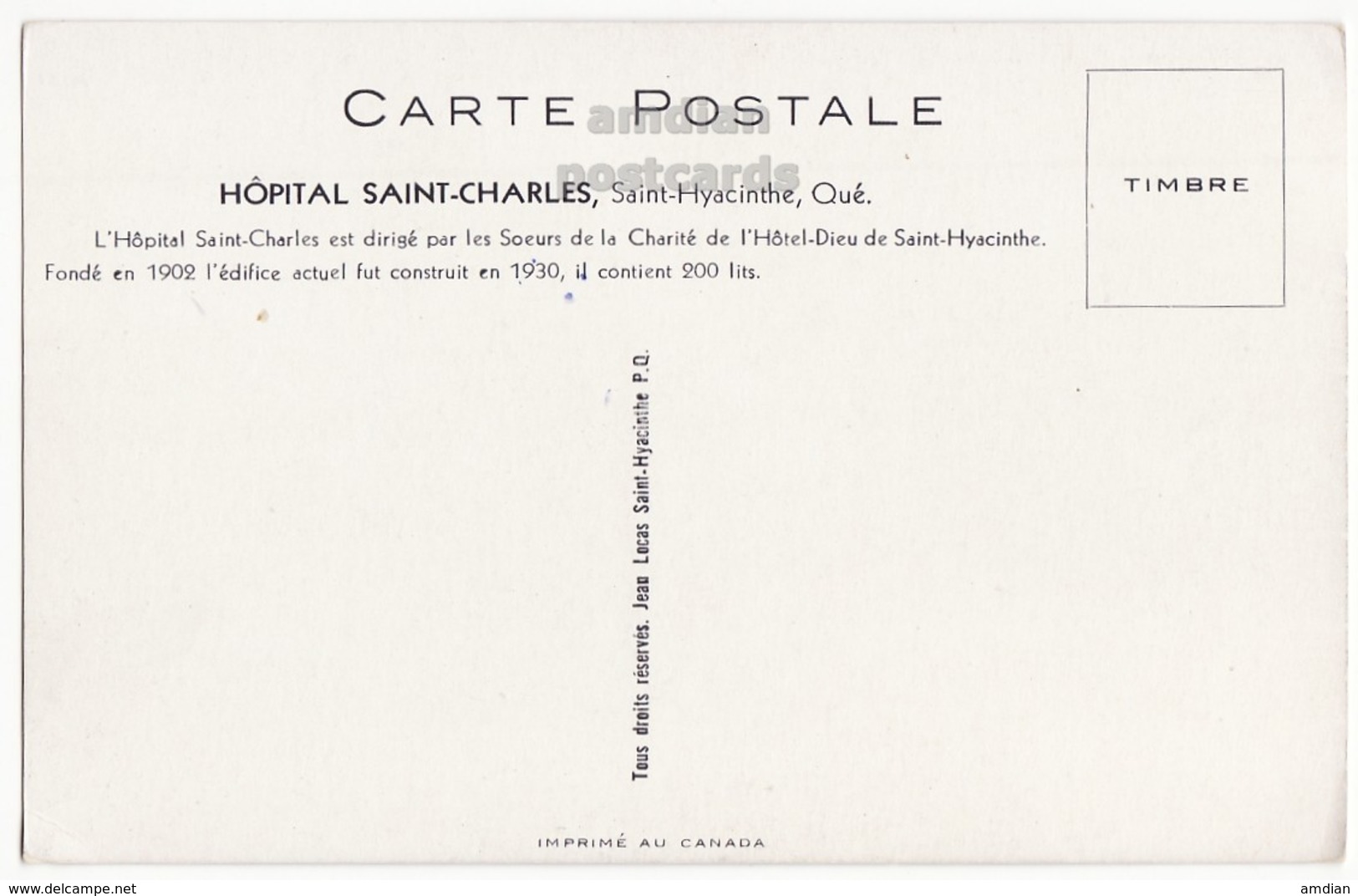 Canada - St Hyacinthe Quebec - Hopital Saint Charles C1940s Vintage Old Postcard - PQ - St. Hyacinthe