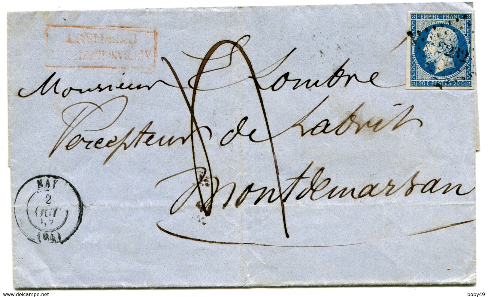 BASSES PYRENEES De NAY PC N°2232 Sur N°14 Sur LSC Du 2/10/1857+ Cachet Rouge Affranchissement Insuf ; + Taxe Plume De 4 - 1849-1876: Période Classique